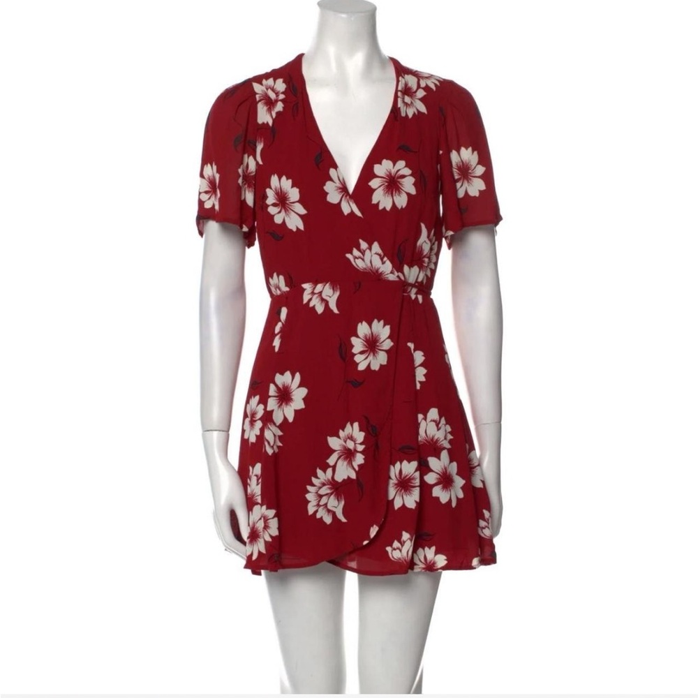 Reformation Red Wrap Print Dress